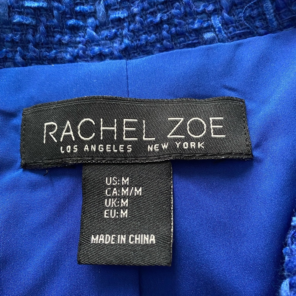 Rachel Zoe Women Cobalt Blue Tweed Cropped Office Preppy Classic Jacket Medium - Picture 6 of 7